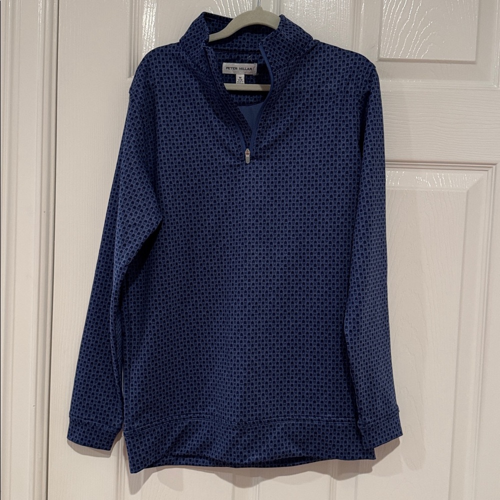 Peter Millar Navy Patterned Quarter-Zip